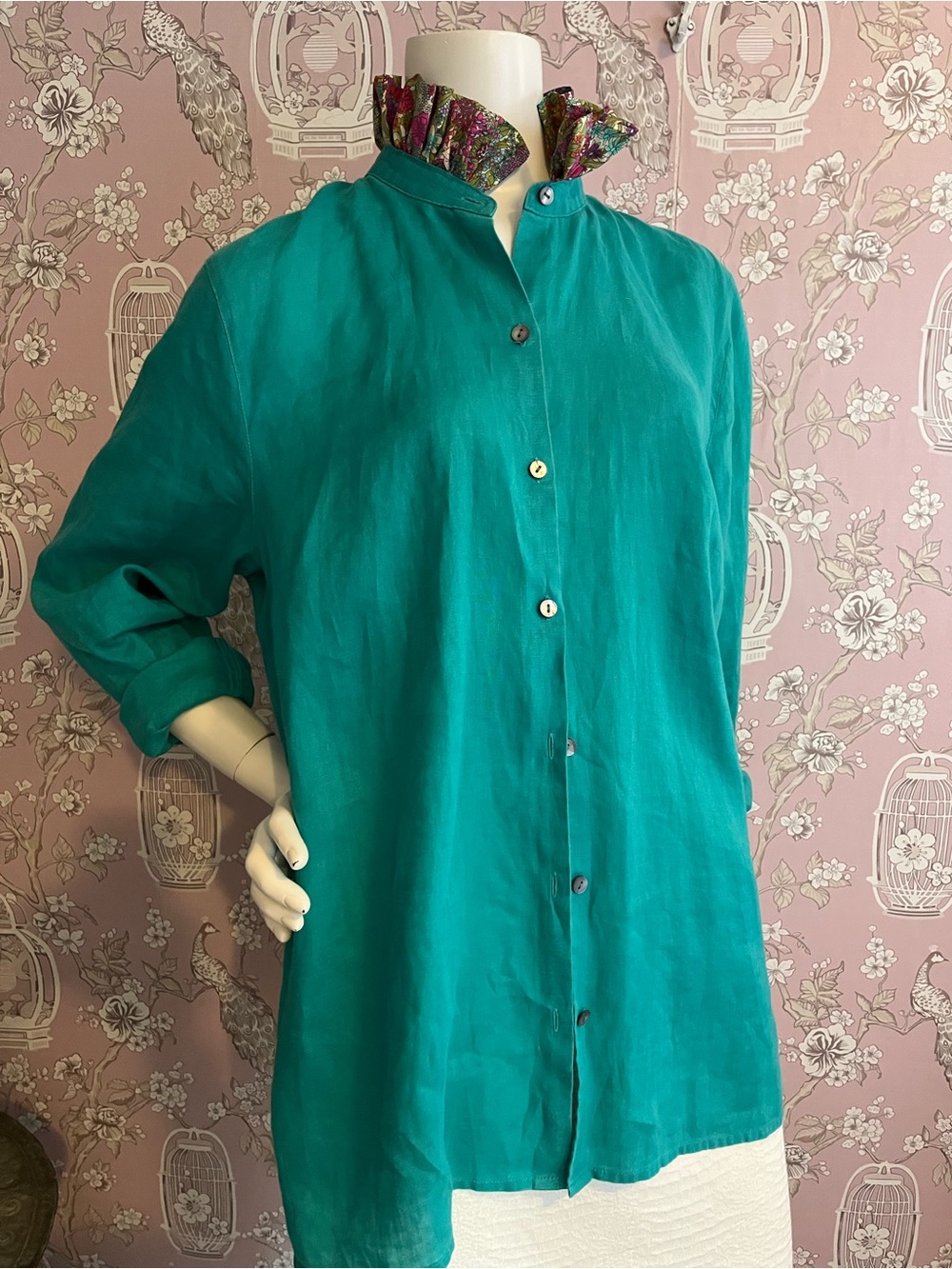 Upcycled  JJill linen woman’s teal shirt/tunic - Picture 3 of 7